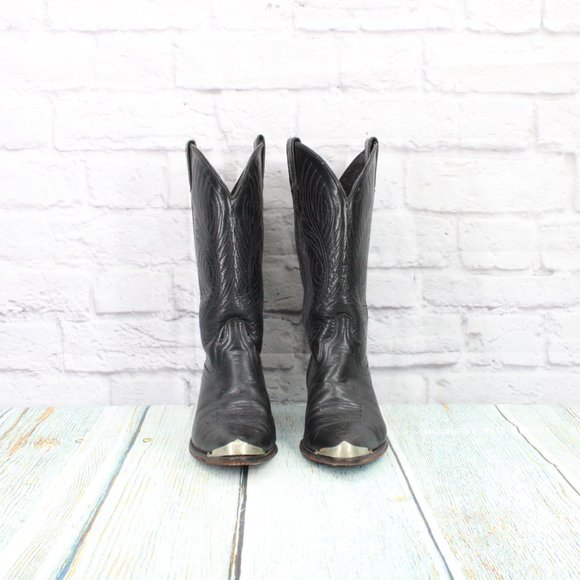 Code West Black Leather Mid Calf Cowboy Western Boot Size 7.5 M - Picture 4 of 9